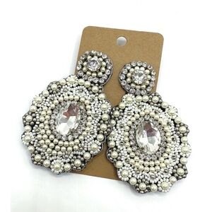 Soutache White Pearl & Rhinestone Earrings
